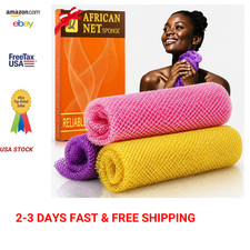 African Net Sponge 3 Pack Exfoliating Bath Body Scrubber Pink Yellow Purple