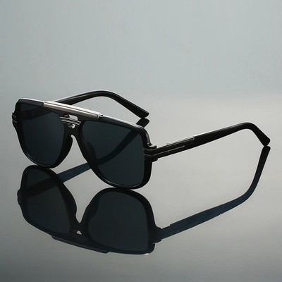 Men Double Bridge Sunglasses Oversized Square Top Frame Hip Hop Fancy Black