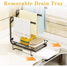 Kitchen Sink Sponge Rack With Drain Tray, Kitchen Sink Organizer Sponge Brush So