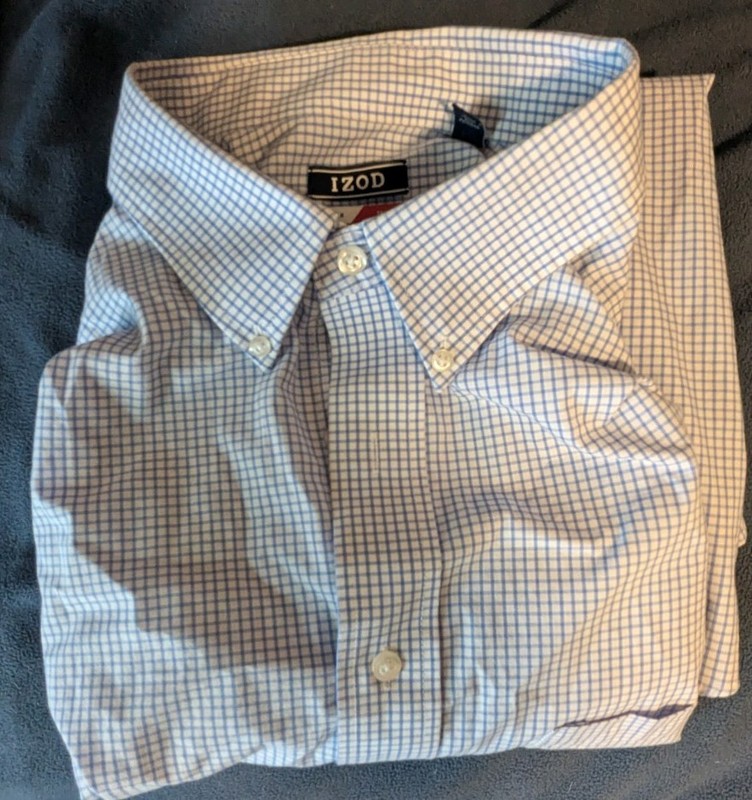 Izod 18 1/2 Tall Blue White Plaid Long Sleeve Button Up Shirt