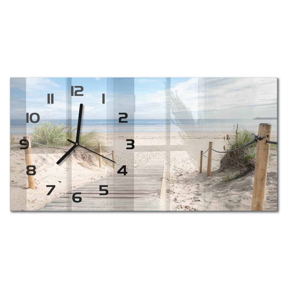Reloj de Pared Rectangular Horizontal Vidrio Templado Premium Playa 60x30 cm