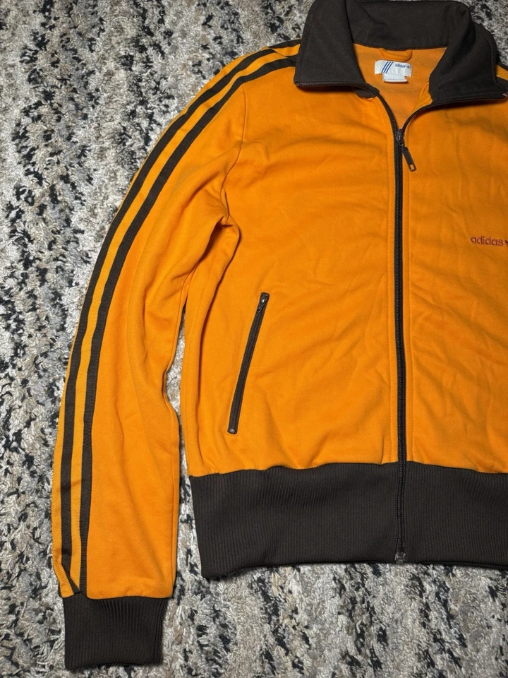 De Colección Y2K Adidas Chaqueta de Pista Para Mujer XL Recortada Naranja Marrón Rayas Cremallera Completa Foto 3 de 4