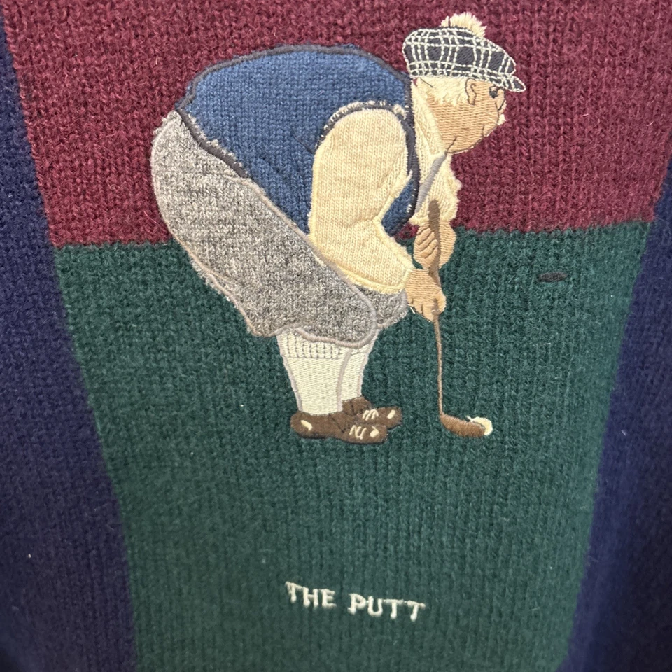 VTG Brooks Brothers Shetland Wool Intarsia The Putt Golfer Navy Crew Sweater Med - Image 4 of 4