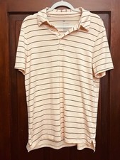 All In Motion Men's Polo Shirt Pink/White/Brown striped Golf Casual Size Medium