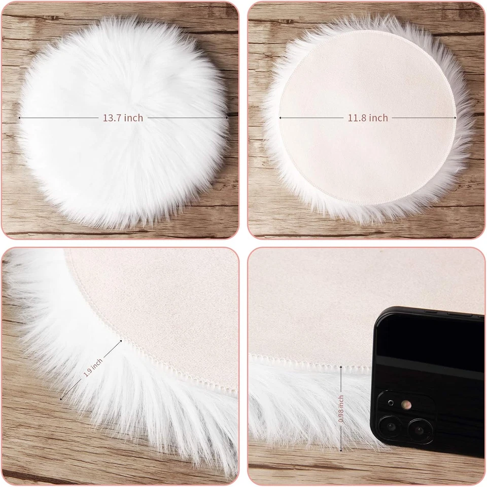 12" Mini round Faux Fur Sheepskin Rug, Small Carpet for Photography Background - Image 3 of 4
