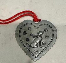 Solid Pewter Christmas Tree Ornament - Heart With A Dog