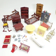 Lot Mixed Dollhouse Mini Wooden Furniture Hutch Bedroom RollTop Desk Kitchen E52