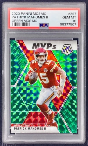 2020 Panini Mosaic MVPs Patrick Mahomes II #297 Green Mosaic Prizm Gem PSA 10