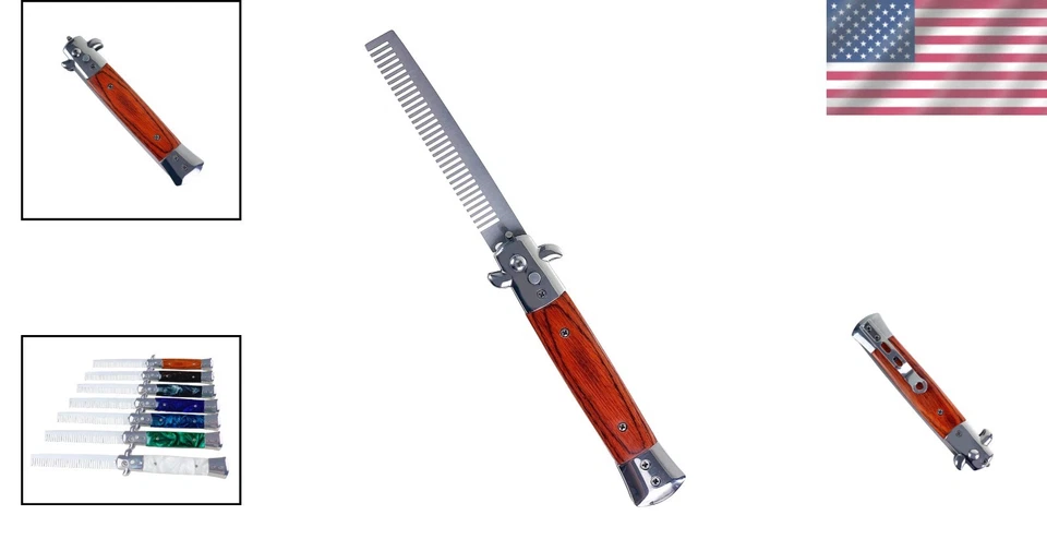Switchblade Peine Cuchillo de Bolsillo Cepillo de Pelo Automático Pulsador Plegable Barbero (W Foto 2 de 4