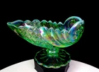 Fenton Art Glass Willow Green Iridescent 95th Year 4 1/4" Shell Comport 2000-03