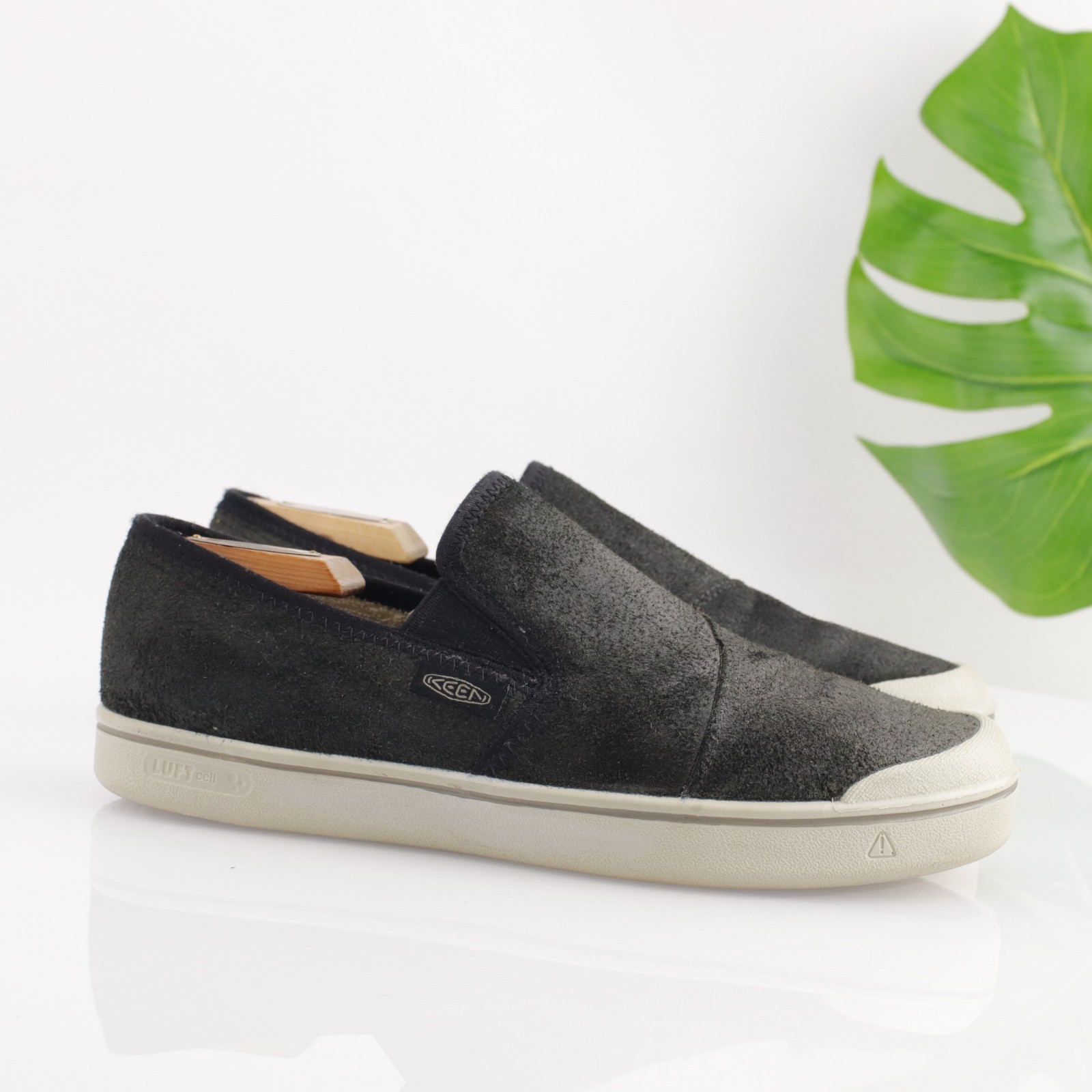 Mocassino da passeggio Keen uomo Eldon taglia 9 pelle nera riciclata