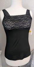 Cabernet Lace Trim square Neck Stretch Black Cami Camisole Tank Top Sz L Nwt