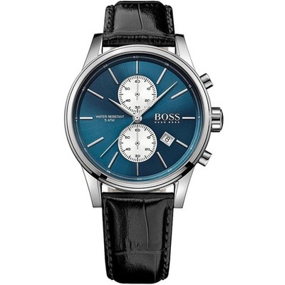 HUGO BOSS 1513283 Men's Blue Dial with Black Leather Strap Quartz Wrist Watch