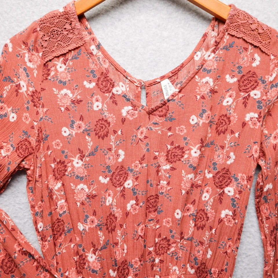 Mameluco Mudd Mujer M Naranja Floral Boho Manga Campana Borde de Encaje Retro Femenino Foto 2 de 4