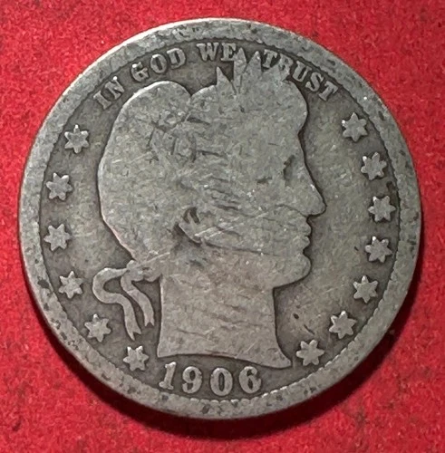 1906D US Barber SILVER Quarter "Denver" Mint! Good! Old US Coin!