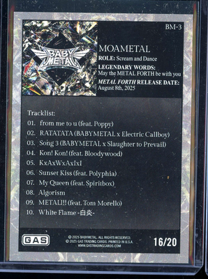 BABYMETAL x GAS Metal Forth COMPLEX MOAMETAL AUTO AUTOGRAPH SIGNED