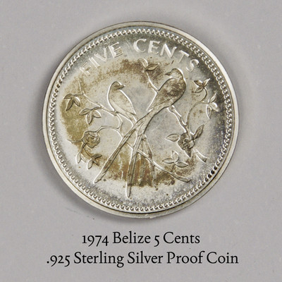 1974 Belize 5 Cents – .925 Sterling Silver Proof Coin (Hummingbird