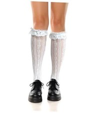 Womens Lace Knee High Socks Cute Ruffle Fishnet Knee High White Lace Ruffle