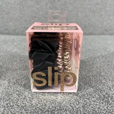 Slip Pure Silk Scrunchies Hair Tie 3 Ct -1 Large Black 2 Skinny Pink  Caramel
