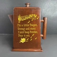 Wooden Soap Powder Box Teapot Shape Vintage “I’m a Little Teapot” Dispenser