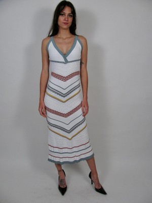 ALEXIS ALLIA KNIT CROCHET MID DRESS SEXY FIT LOW CUT TANK WHITE