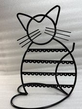 Cat Shaped Black Metal Earring Jewelry Organizer Stand, 8 x 6 Inch, Lined