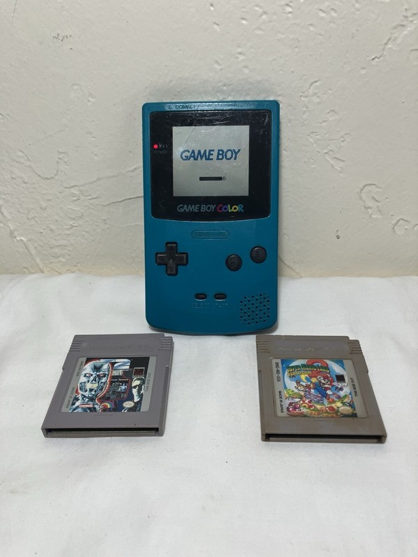 Nintendo Game Boy Color Teal Console W 2 Games Super Mario Land 2 & Terminator 2