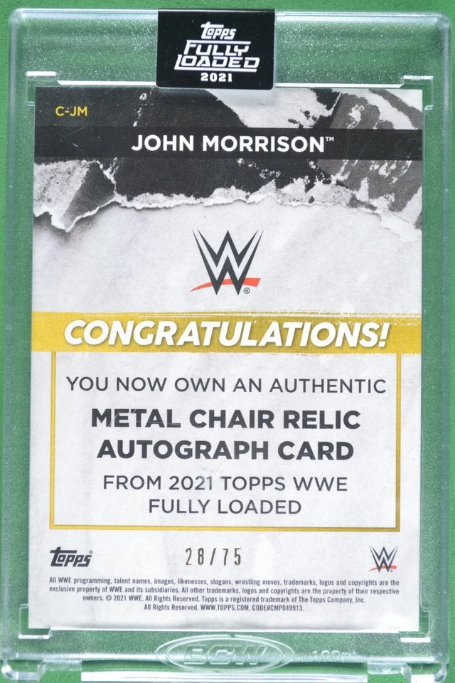 John Morrison 2021 Topps WWE Fully Loaded Metal Chair Relics #/75 Auto #C-JM - Image 2 of 3