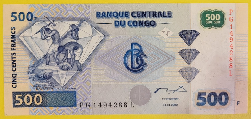 CONGO  (500 Francs) UNCIRCULATED 2002 BANKNOTE,  Combined Shipping Given