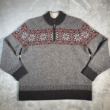 L.L.Bean Men  s Shetland Wool Sweater Size L 1/4 Zip Fair Isle Pullover Q-Zip