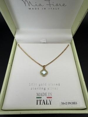 Mia Fiore ITALIEN 18kt vergoldet Sterlingsilber Aquamarin Kleeblatt Halskette