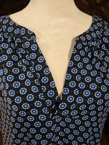 Roz & Ali Tunika Oberteil Damen 3X blau schwarz geometrisches Muster Kurzarm V-Ausschnitt gebraucht, in einwandfreiem Zustand - Bild 2 von 15