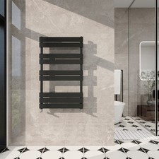 Flat Panel Towel Rail Radiator Central Heating Rad Black 1000x600mm