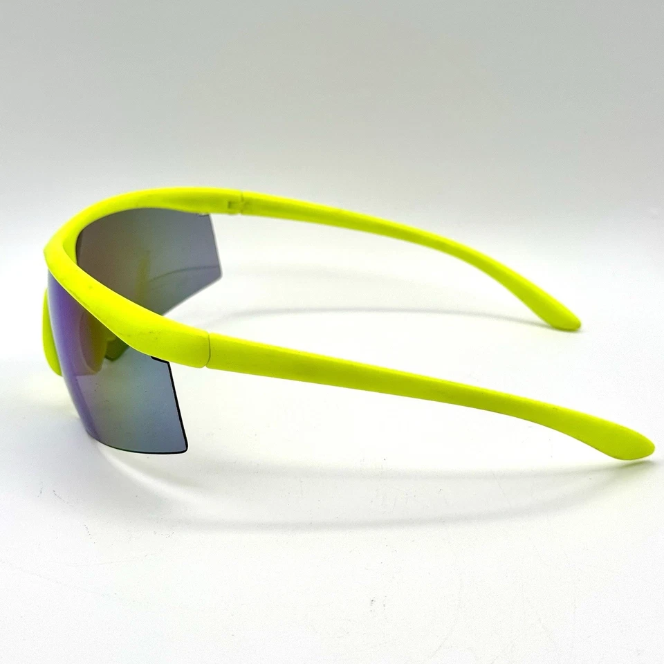 Day-Glo Shield Sunglasses Florescent Yellow Designer Fashion Frame Mirrored Lens - Image 4 of 4