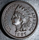1897 INDIAN HEAD CENT -With LIBERTY & Near 4 DIAMONDS - AU UNC