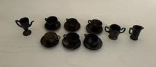 Antique Metal Child's Dollhouse Teaset-15 Pce Set Cup, Saucers, Pitchers, Goblet