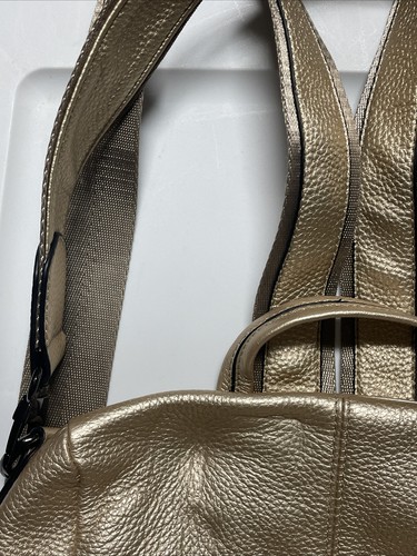 BOYATU Pebbled Leather Gold Convertible Zip Adjust Backpack Purse Travel Baby Q1 - Picture 4 of 9