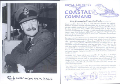 RAF signed Photo Coastal Command signed CUNDY DSO DFC AFC U-Boot Sinker UC3