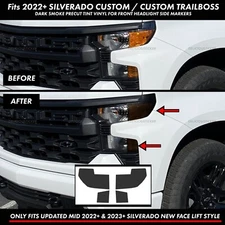 For 22-2025 Silverado Custom Trail Boss Headlight SMOKE Side Marker Tint Precut