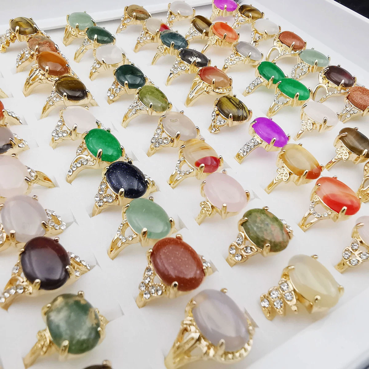 100pcs Natural Stone Rings for Men Lady s Fashion Jewelry Mixed