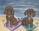 Aceo Irish Water Spaniel Beach Art Mini Print 2.5x3.5 Trading Card Artist Ksams