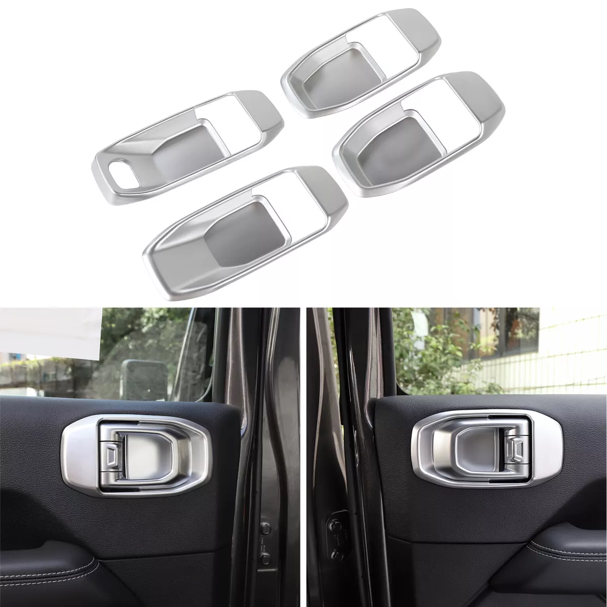 4X Silver Interior Door Handle Bowl Cover Trim For Jeep Wrangler