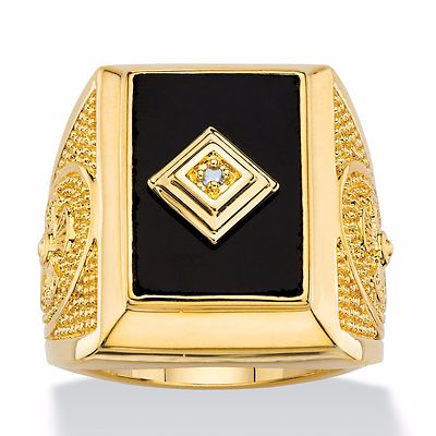 Men's 14K Gold Plated Ring - Emerald Cut Onyx & Crystal Accent, Sizes 8-13 4 thumbnail image