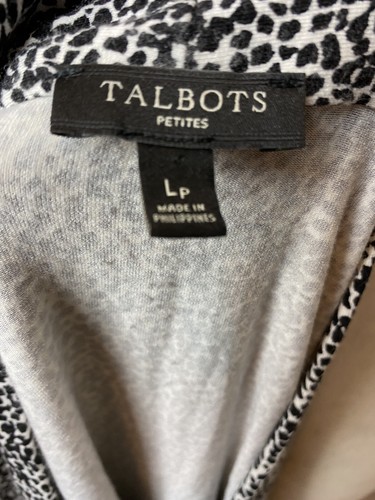 Talbots Petites Size L Long Sleeve V-Neck Black & White Spotted Pattern Top - Picture 4 of 4