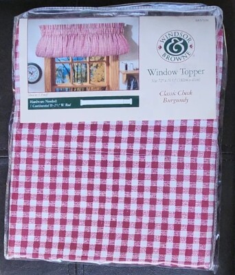 Windsor & Browne Window Topper Classic Check Burgundy 72''X16.5'' New NOS Made USA