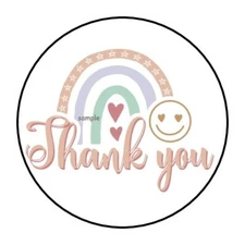 30 THANK YOU ENVELOPE SEALS LABELS STICKERS 1.5" ROUND RAINBOW HEART HAPPY
