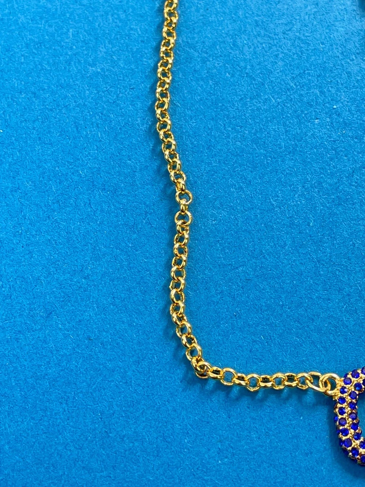 Valentino Gold Crystal V Logo Blue Pendant Necklace - Image 3 of 4