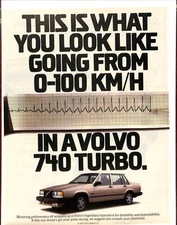 Volvo 740 Turbo Vintage Print Ad "0–100 KM/H Pulse Racing"