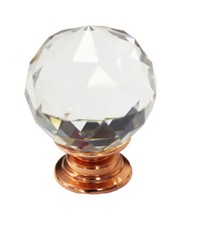 Crystal Glass Cabinet Cupboard Door Knobs Rose Gold Base 30mm, 40mm & 50mm