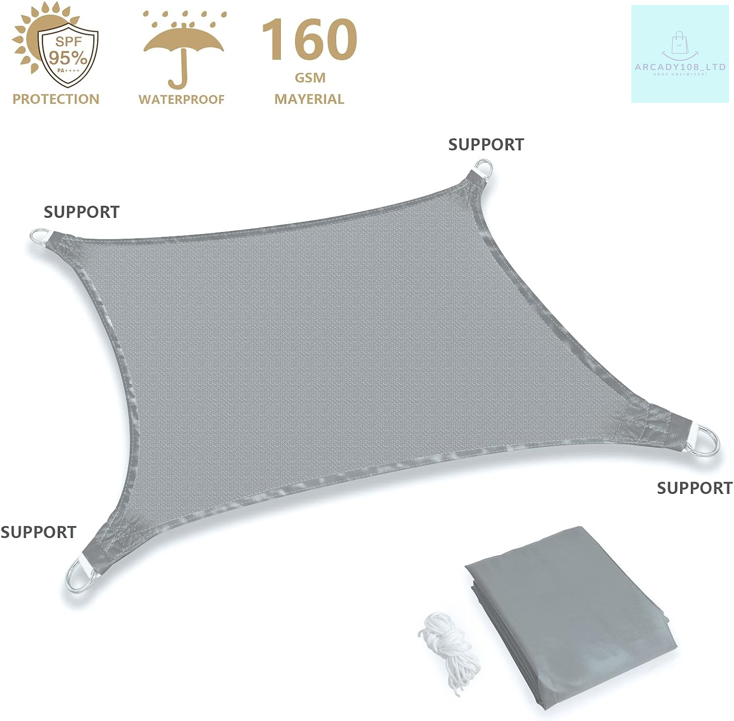 Sun Shade Sail, 3x3m Rectangle Sunscreen Awning Canopy, Waterproof